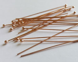  ROSE VERMEIL headpin 50mm long, 0.65mm thick, ball-ended, 2mm ball [vermeil is gold plated sterling silver] 