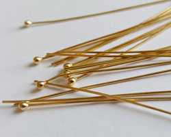  vermeil headpin 50mm long, 0.65mm thick, ball-ended, 2mm ball [vermeil is gold plated sterling silver] 