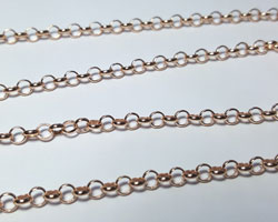  sold per cm : ROSE VERMEIL loose rolo link 3.4mm chain - 10 links per inch, 13g per meter [vermeil is gold plated sterling silver] 