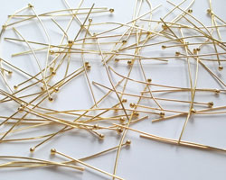  vermeil, soft, 22 gauge (approx 0.6mm diameter pin) 45mm length - 2mm ball end - headpin - soft - flexible - useful length [vermeil is gold plated sterling silver] 