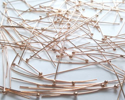  ROSE VERMEIL, soft, 22 gauge (approx 0.6mm diameter pin) 45mm length - 2mm ball end - headpin - soft - flexible - useful length [vermeil is gold plated sterling silver] 