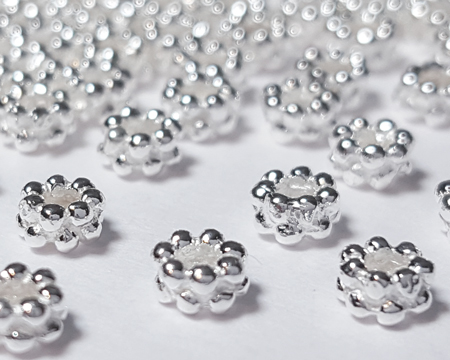  bright sterling silver double row daisy spacer, 3.5mm diameter, 2mm high, 1.4mm hole - very sparkly and versatile 