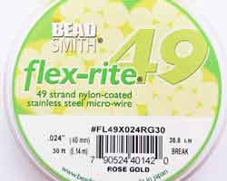  9.1 meter (30 feet) reel - flex-rite - 49 strand *rose gold* nylon coated stainless steel stringing/beading wire, 0.6mm total outside diameter 