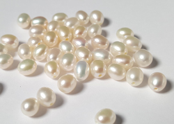 cream 6mm oval freshwater pearl HALF DRILLED