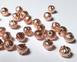  ROSE VERMEIL 6mm wirework nearly round bead with top and bottom collar and 1.3mm hole [vermeil is gold plated sterling silver] 