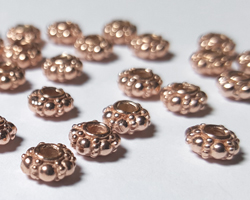  ROSE VERMEIL 6mm x 3mm granulated spacer with 1.8mm hole  [vermeil is gold plated sterling silver] 