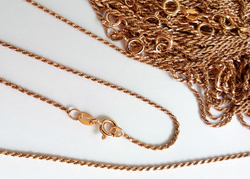  --CLEARANCE--  ready made ROSE VERMEIL necklace - 16 inch length - twisted diamond cut rope chain,1.3mm diameter, smooth & flexible, light catching due to the diamond cut [vermeil is gold plated sterling silver] 