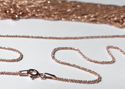  ready made ROSE VERMEIL necklace - 18 inch length - twisted herringbone chain,1.3mm diameter, smooth & flexible & light catching [vermeil is gold plated sterling silver] 