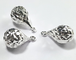  sterling silver 13mm x 7mm puffed faceted teardrop charm / drop, ring at top has 1mm diameter 