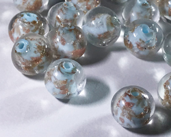  venetian murano clear over light aqua glass with aventurina venetian 8mm round bead *** QUANTITY IN STOCK =45 *** 