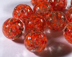  venetian murano clear over red glass with aventurina venetian 10mm round bead *** QUANTITY IN STOCK =31 *** 