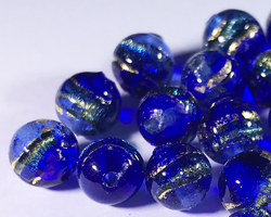  venetian murano cobalt glass with 24k banded gold foil 6mm round bead *** QUANTITY IN STOCK =42 *** 