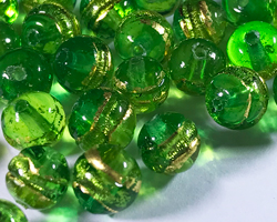  venetian murano bicolour fused peridot and emerald glass with 24k banded gold foil 6mm round bead *** QUANTITY IN STOCK =21 *** 