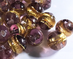  venetian murano amethyst glass with 24k banded gold foil 6mm round bead *** QUANTITY IN STOCK =32 *** 
