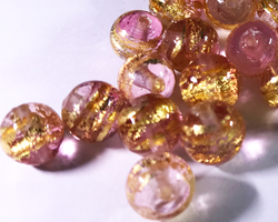  venetian murano bicolour fused rubino and clear glass with 24k banded gold foil 6mm round bead *** QUANTITY IN STOCK =62 *** 