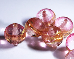  venetian murano bicolour fused rubino and clear glass with 24k banded gold foil 8mm round bead *** QUANTITY IN STOCK =5 *** 