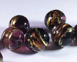  venetian murano amethyst glass with 24k banded gold foil 8mm round bead *** QUANTITY IN STOCK =28 *** 