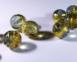  venetian murano aquamarine glass with 24k banded gold foil 8mm round bead *** QUANTITY IN STOCK =2 *** 