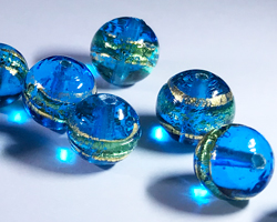  venetian murano aquamarine glass with 24k banded gold foil 8mm round bead *** QUANTITY IN STOCK =30 *** 