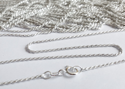  -- NEW LOW SINGLE CHAIN PRICES --  ready made sterling silver necklace - 20 inch length - twisted diamond cut rope chain,1.3mm diameter, smooth & flexible, light catching due to the diamond cut 