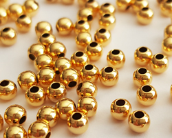  <6.15g/100> vermeil 3mm round bead, double flash [approx 1 micron] plating for increased durability, 1.2mm hole, heavier than product 4587 [vermeil is gold plated sterling silver] 