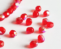  czech siam AB firepolished 4mm faceted round glass bead (100ps) 