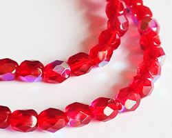  czech siam AB firepolished 6mm faceted round glass bead 