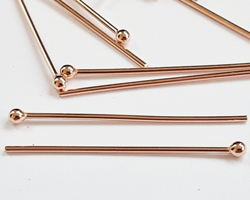  ROSE VERMEIL headpin 30mm long, 0.8mm thick, ball-ended, 2mm ball [vermeil is gold plated sterling silver] 