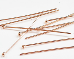  ROSE VERMEIL headpin 40mm long, 0.8mm thick, ball-ended, 2mm ball [vermeil is gold plated sterling silver] 