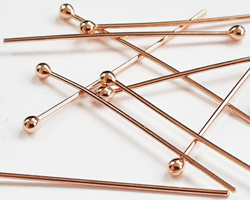  --CLEARANCE--  ROSE VERMEIL headpin 30mm long, 0.65mm thick, ball-ended, 2mm ball [vermeil is gold plated sterling silver] 