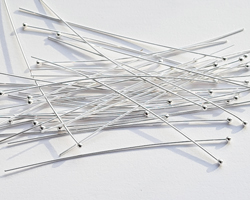  sterling silver headpin 60mm long, 0.5mm thick, ball-ended, 1.5mm ball 