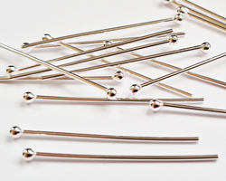  sterling silver headpin 30mm long, 0.8mm thick, ball-ended, 2mm ball 