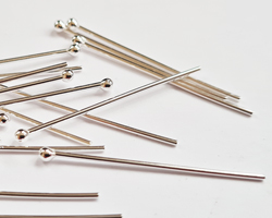  sterling silver headpin 30mm long, 0.65mm thick, ball-ended, 2mm ball 