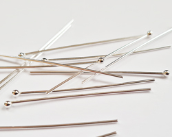  sterling silver headpin 40mm long, 0.8mm thick, ball-ended, 2mm ball 