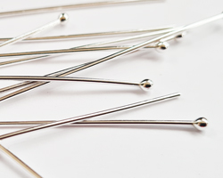  sterling silver headpin 50mm long, 0.8mm thick, ball-ended, 2mm ball 