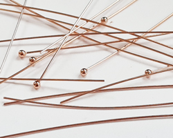  ROSE VERMEIL headpin 50mm long, 0.4mm thick, ball-ended, 1.5mm ball [vermeil is gold plated sterling silver] 