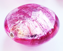  venetian murano rubino pink glass over sterling silver foil 11mm x 8mm puffed lentil bead *** QUANTITY IN STOCK =8 *** 