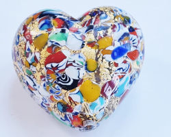  venetian murano multi-coloured glass over 24k gold foil 35mm x 35mm x 21mm klimt heart bead *** QUANTITY IN STOCK =9 *** 