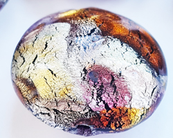  venetian murano topaz and amethyst glass with white gold foil 20mm x 20mm x 10mm disc bead *** QUANTITY IN STOCK =12*** 