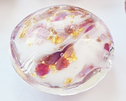  venetian murano marbled violet and ivory glass with 24k gold and aventurina 15mm disc bead *** QUANTITY IN STOCK = 24*** 