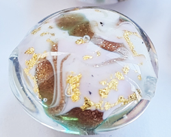  venetian murano marbled pink and ivory glass with 24k gold and aventurina 15mm disc bead *** QUANTITY IN STOCK = 22*** 