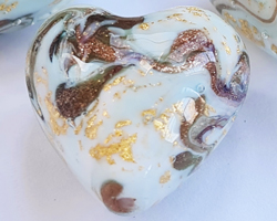  venetian murano marbled pale blue and ivory glass with 24k gold and aventurina 22mm heart bead *** QUANTITY IN STOCK = 19 *** 