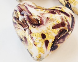  venetian murano marbled chocolate brown and ivory glass with 24k gold and aventurina 22mm heart bead *** QUANTITY IN STOCK = 15 *** 