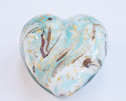  venetian murano marbled turquoise glass over 24k gold 35mm x 35mm x 21mm heart bead *** QUANTITY IN STOCK = 19 *** 