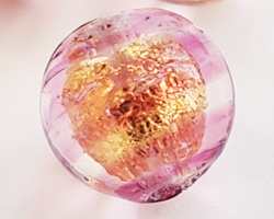  venetian murano  rubino pink striped glass over 24k gold foil 6mm round bead *** QUANTITY IN STOCK =12 *** 