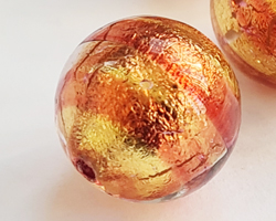  venetian murano  rubino pink striped glass over 24k gold foil 12mm round bead *** QUANTITY IN STOCK =54 *** 