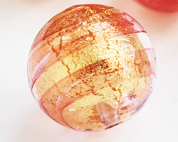  venetian murano  rubino pink striped glass over 24k gold foil 14mm round bead *** QUANTITY IN STOCK =20 *** 