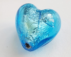  venetian murano aquamarine glass over silver foil 8mm x 8mm x 7mm heart bead *** QUANTITY IN STOCK =39 *** 
