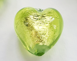  venetian murano peridot glass over silver foil 8mm x 8mm x 7mm heart bead *** QUANTITY IN STOCK =10 *** 