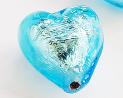  venetian murano light aquamarine glass over silver foil 8mm x 8mm x 7mm heart bead *** QUANTITY IN STOCK =29 *** 